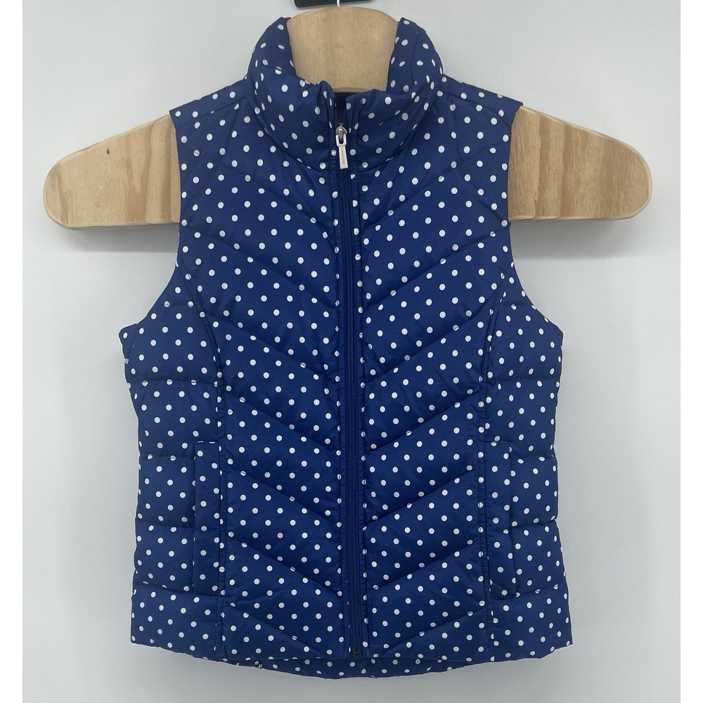 Lands' End Puffer Vest Women XS Blue White Polka Dot Quilted Down 600 Fill NWT